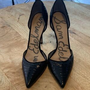 Sam Edelman Black Patent Croc Pointed D'Orsay Heels